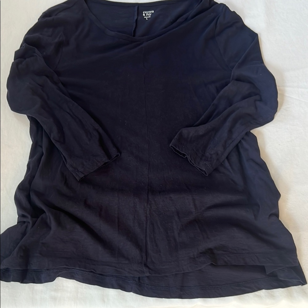 Crown & Ivy Navy Oversized 3/4 Sleeve 100% Cotton Tunic
